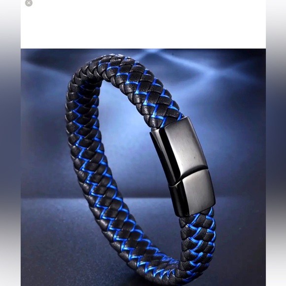 💛 Blue & Black Woven Leather Bracelet - Picture 2 of 5